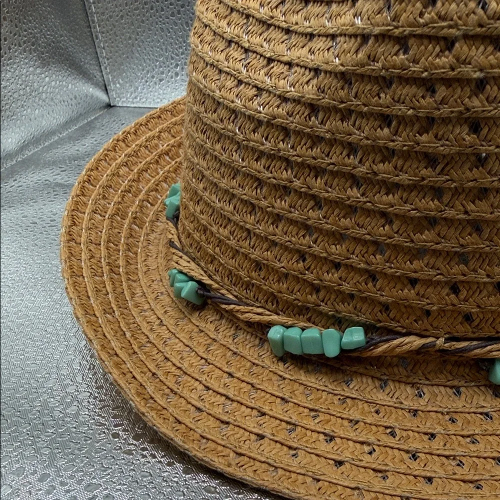 Stylish Brown Woven Hat with Beaded Accent